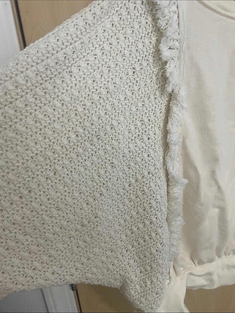 Free People Boho Cream Knit Top with Textured Oversized Dolman Sleeves L - Picture 7 of 12